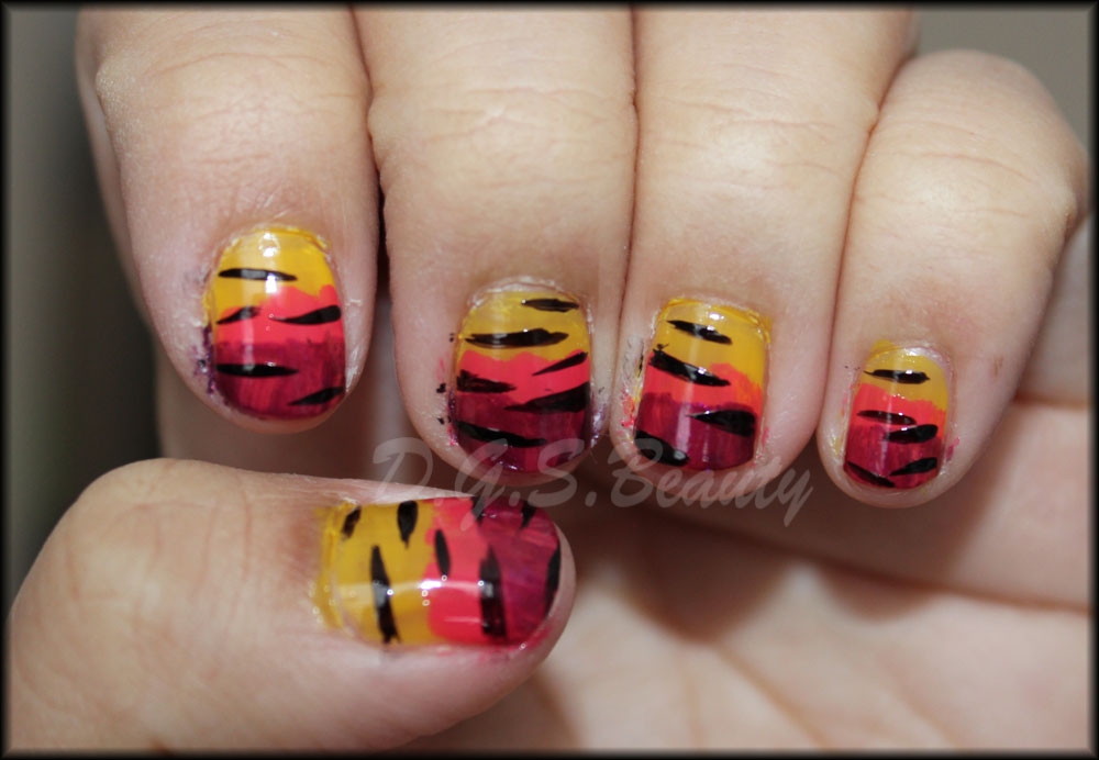 NOTW: DIY Nail #24 Orange and Purple Tiger Print Nails